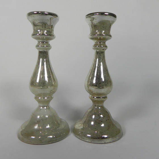 Image 1 of Set Of 2 Quicksilver Candlesticks, circa 1900 (Armorial Silver)