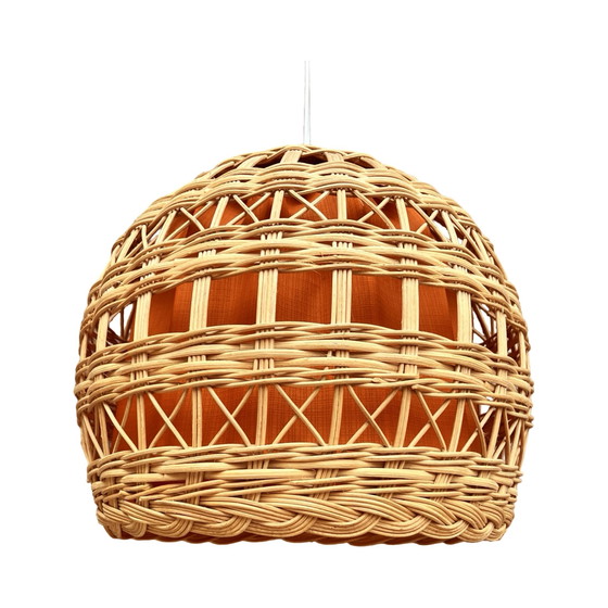 Image 1 of Ceiling lamp with wicker shade, Poland 1960s