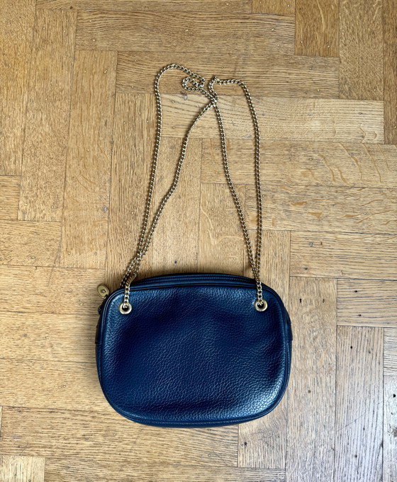 Vintage Christian Dior Schoudertas van Marineblauw Leer en Gouden Ketting – Schoudertassen, Calfskin (photo 4 of 11)