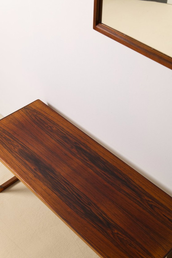 Image 1 of Set di panca da corridoio e specchio in palissandro di Kai Kristiansen, Aksel Kjersgaard, 1960