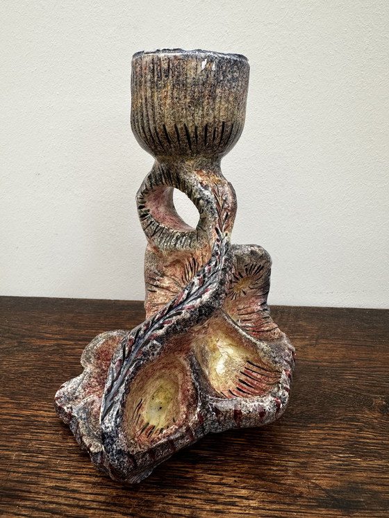 Image 1 of Organic Shaped Candle Holder - Signed Vintage Ceramic