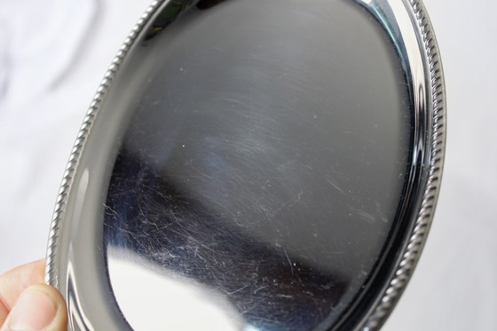 Image 1 of Plat de service vintage Alfara Alessi – Acier inoxydable – Bord nacré