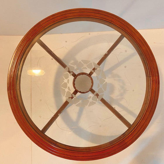 Image 1 of 1x Gebogener Couchtisch aus Holz mit Spinnenbeinen, Holz & Glas, Italien, 1950er Jahre