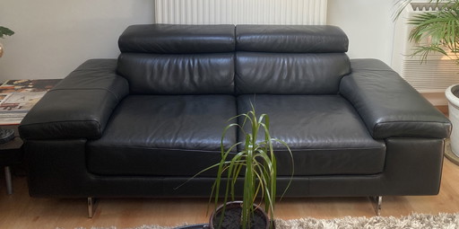 2x Natuzzi Editions - Black Leather Sofa