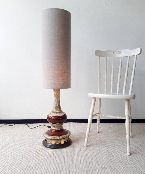 Vintage West Germany ceramic floor lamp with new linen lampshade handmade by us