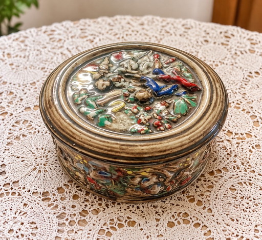 Boîte à bijoux vintage en céramique turquoise avec couvercle
