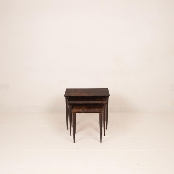 Aldo Tura Mid Century Parchment Nesting Tables Model 764 Tura Milano Italy 1950 – Side tables, Leather (photo 4 of 19)