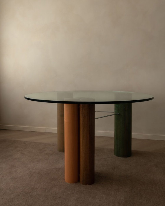Image 1 of Vintage Saporiti Italia Dining Table – Enamel Column Base –  Postmodern 1980s