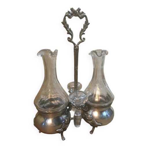 Juego de aceite y vinagre de plata y cristal