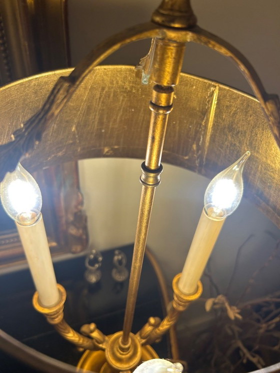 Image 1 of Louis XV Bouilotte Tischlampe Rive Gauche Empel Kollektionen schwarzer Schirm und Blattgoldpatina