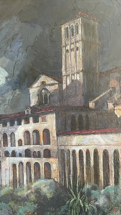 Monumental Cityscape of Assisi – Hand-Painted Oil