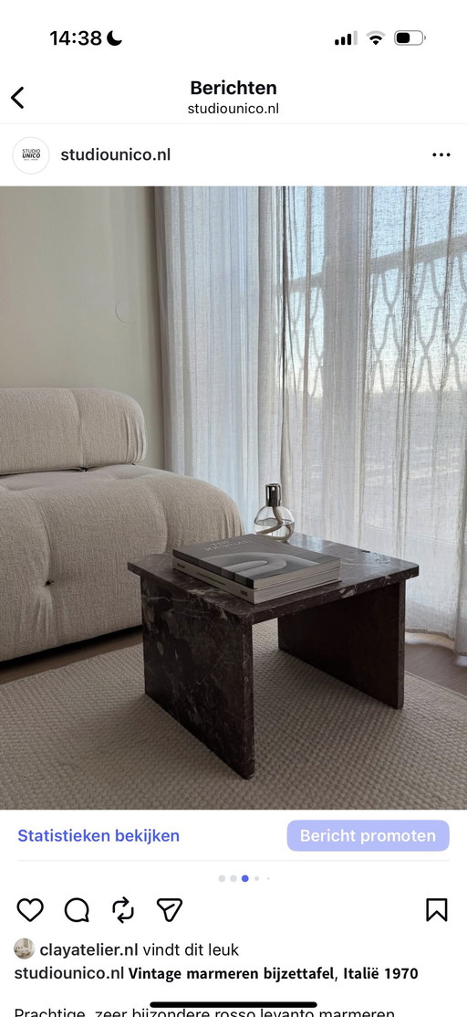 Vintage Rosso Levanto marble side table, Italy 1970