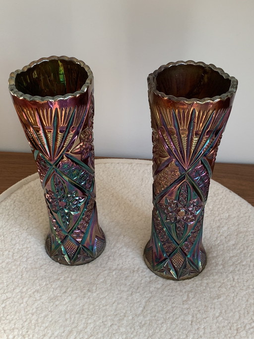 Vintage Brockwitz Carnival Glass Vases - Set of 2
