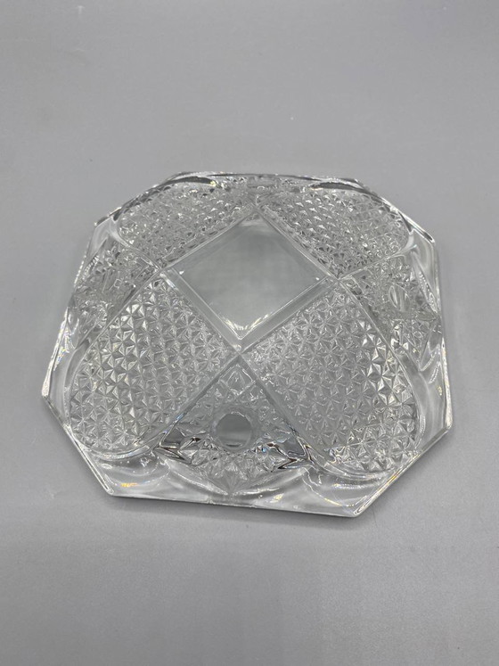 Square Molded Pressed Crystal Ashtray, Diamond Point Cut, 1950s-1970s – Glass & Decanter (photo 2 of 4)