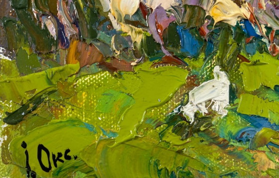 Image 1 of Original Oil Painting Summer Nature Landscape Thorns are blooming