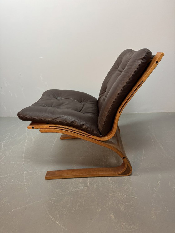 Image 1 of Sofá Kengu de tres plazas en cuero Rybo Rykken de diseño escandinavo de mediados de siglo, súper cómodo, década de 1960.