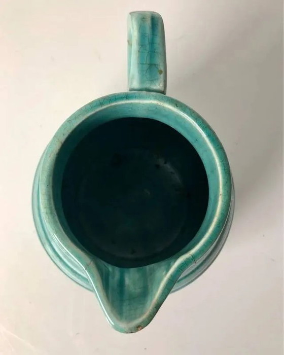 Brocca in maiolica francese "Orchies" in terracotta, alta 13 cm – decoro vintage – Bicchieri e caraffe (photo 2 of 5)