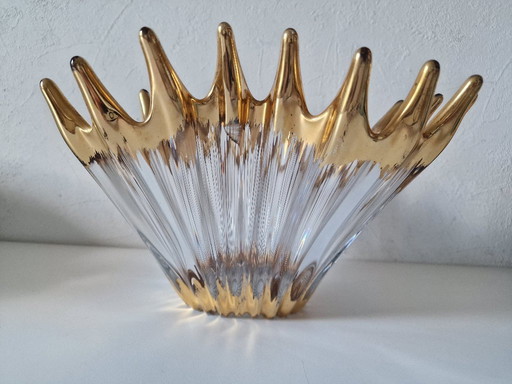 Grande coupe vintage en cristal de BAYEL pointes dorées