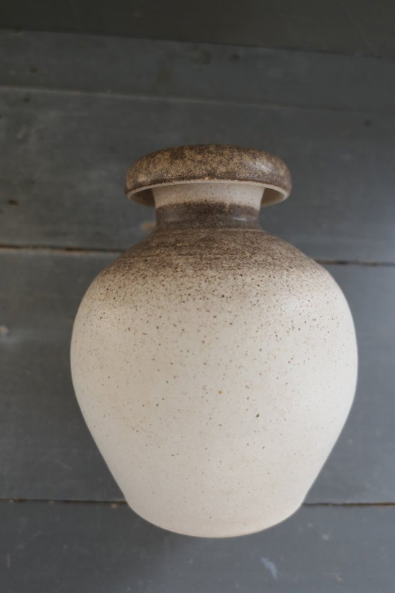 Image 1 of Vintage set of round vases in cream and brown tones
