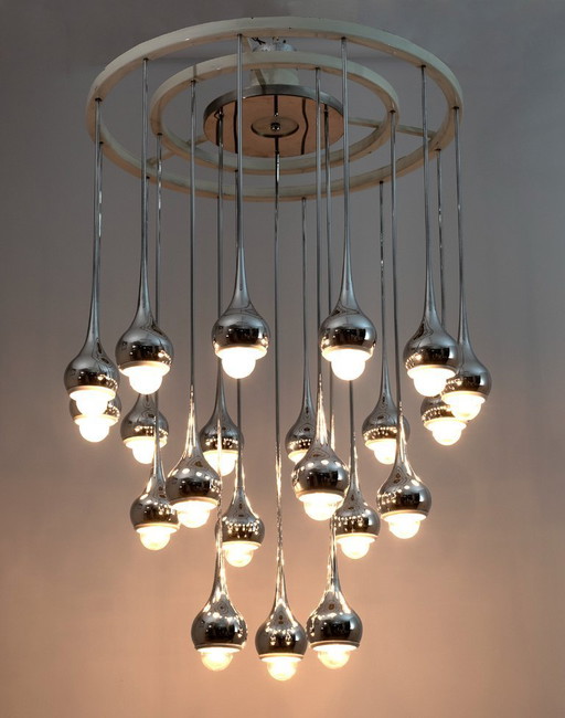 Lustre italien en métal chromé du milieu du siècle d'Angelo Brotto pour Esperia, années 1970