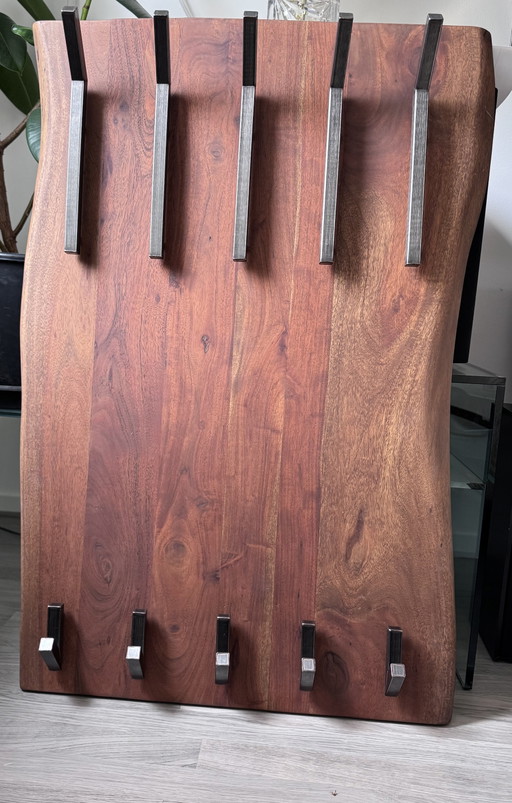 Einzigartige Garderobe aus massivem Akazienholz mit 10 Haken, 68 x 13 x 100 cm – kapstokken, Wood