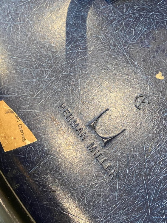 Image 1 of DSX chair, blue fiberglass, vinyl upholstery, Eames Herman Miller vintage 70s