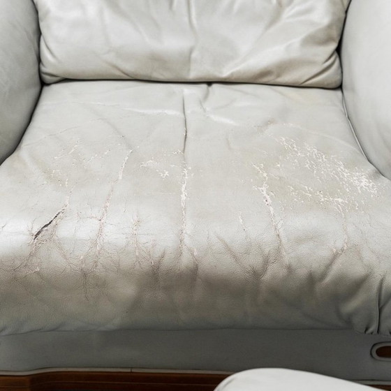 Image 1 of COPPIA DI POLTRONE VINTAGE IN PELLE GRIGIO E LEGNO ANNI ’50 MODERNARIATO