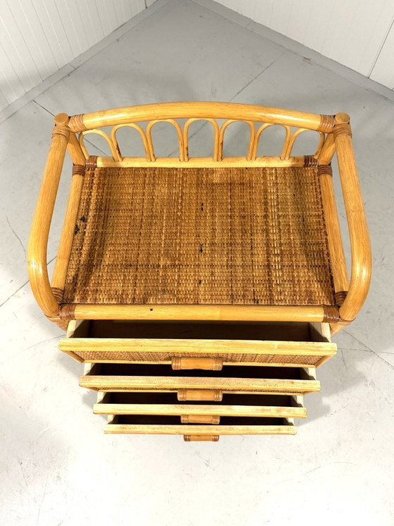 Image 1 of Rotan ladekast nachtkastje 1980's