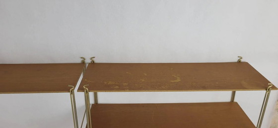 Scaffale String in legno e metallo dorato anni '60, Scaffali a muro, Vintage (foto 6 di 10)