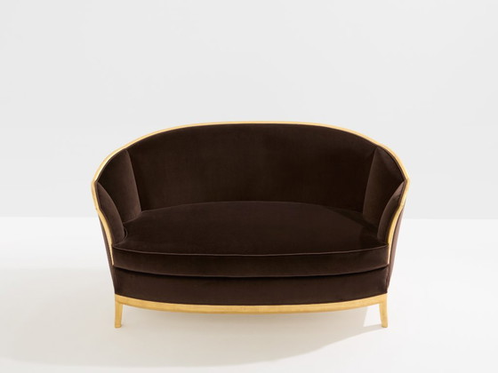 Image 1 of Maurice Dufrène giltwood brown velvet sofa circa 1925