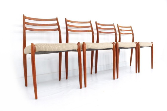 Image 1 of als nieuw, Set van 4 Niels O. Møller by J.L. Møllers, Model 78 Vintage Teak Deense Eetkamerstoelen, nieuwe bekleding, RP. 5160,-