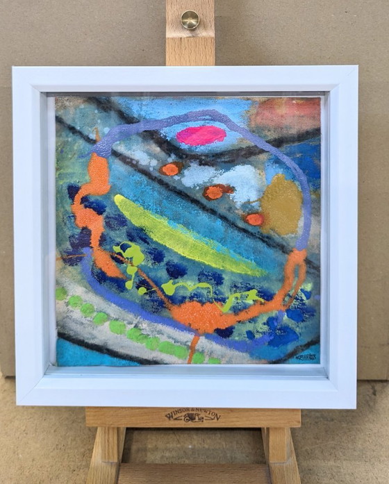Image 1 of ABSTRACT EXPRESSIONIST 28 ORIGINAL OIL CANVAS SQUARE NIGEL WATERS SIGNED FRAMED