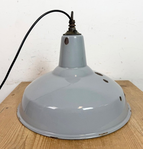 Image 1 of Industrial British Grey Enamel Factory Pendant Lamp, 1960s