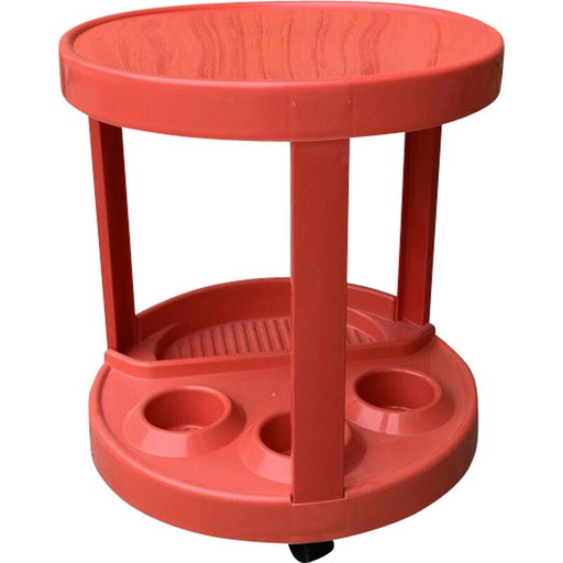 Chariot de bar italien du milieu du siècle en plastique rouge, années 1970.