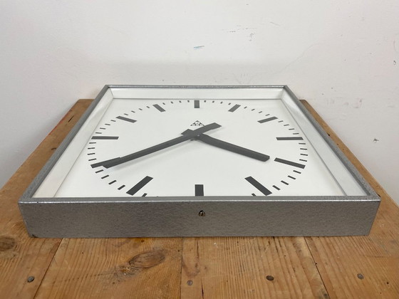 Image 1 of Large Grey Industrial Square Wall Clock from Pragotron, 1970s