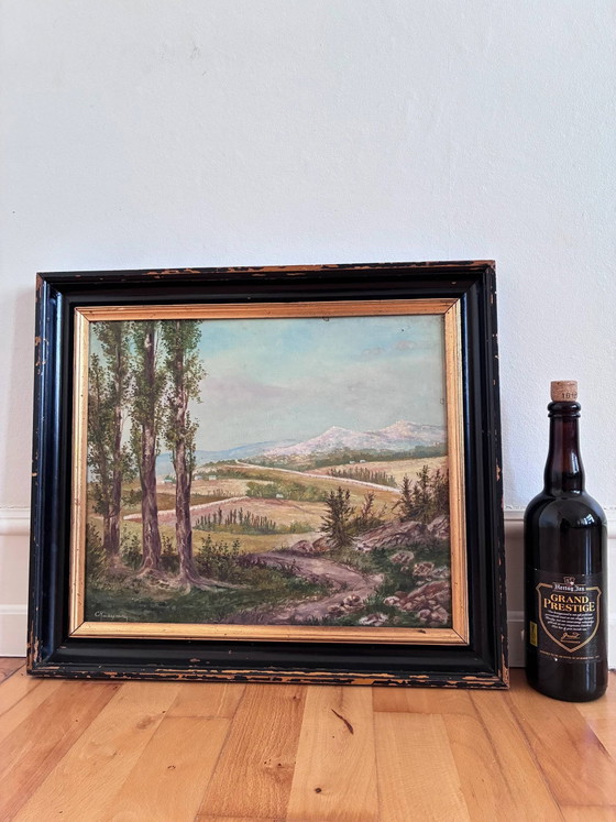 Image 1 of Peinture à l'huile originale vintage représentant un paysage champêtre : art mural représentant la nature de la campagne