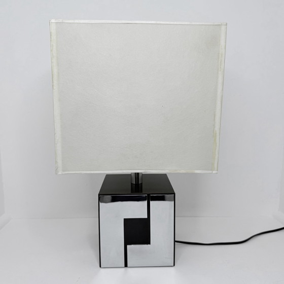 Image 1 of Vintage Cube Lampe - Holz & Metall - Art Deco - 1960