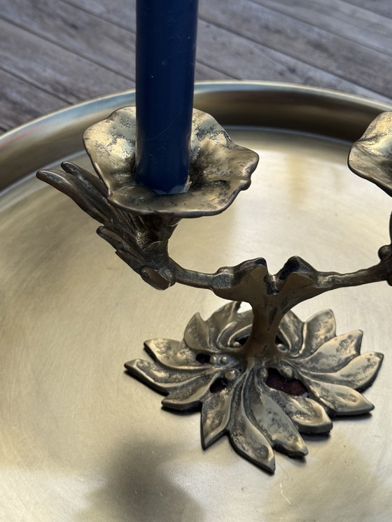 Image 1 of 🕯️ Bronzen Art Nouveau tweearmskandelaar | handgegoten, massief, authentieke patina | 1890–1920
