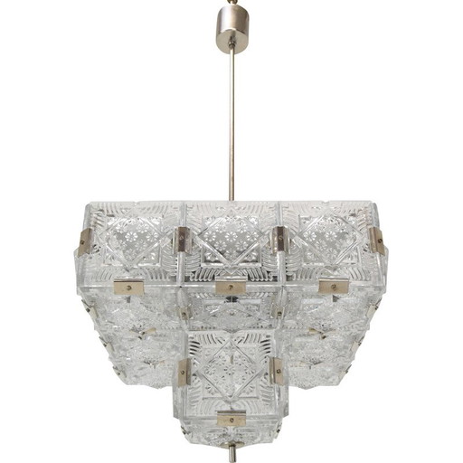 Lampe suspendue vintage en verre et métal par Jaroslav Bejvl pour Kamenicky Senov, Tchécoslovaquie 1960