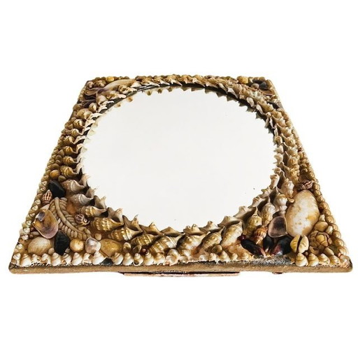 Antique French shell mirror folk art table mirror 1900s