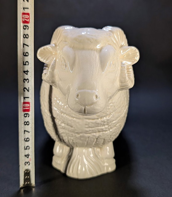 Large Cream Glazed Ceramic Ram – 30 cm – Sculpture (photo 10 of 10)