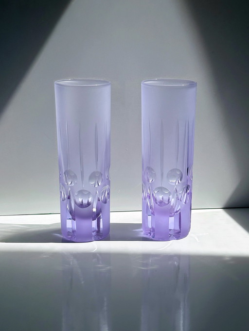 6 Vintage Trink Gläser Alexandrit Glas Geschliffen Space Age Italen Arnolfo di Cambio Sergio Asti Brutalist Longdrink 70er 60er