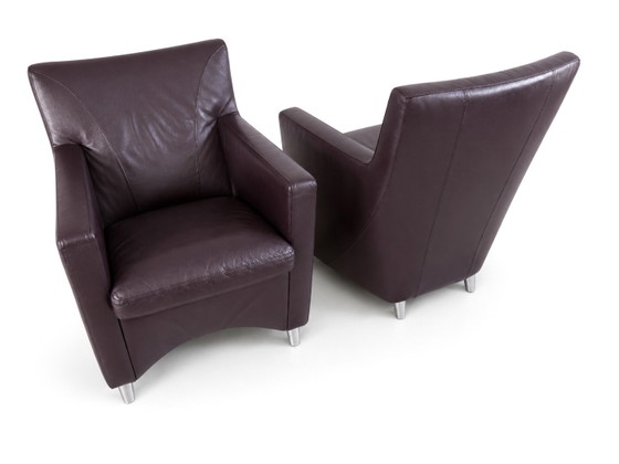 2x Leolux Dolcinea paars / plume leer, Fauteuils, Aluminium (foto 4 van 8)