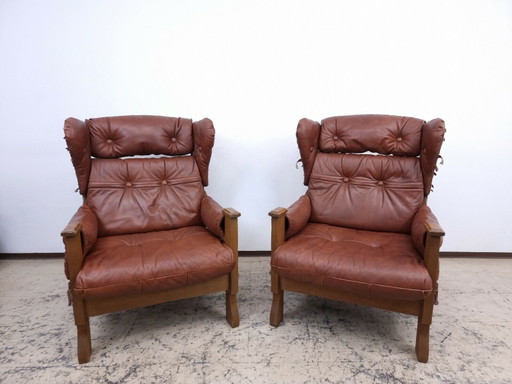 Fauteuil en cuir véritable Fauteuil design modèle vintage Mid Century à knoll #0021 marron