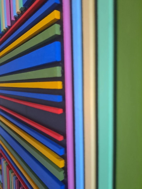 Image 1 of Tableau géométrique 3D "Horizontal / Vertical" - acrylique abstrait sur MDF de Franklin van Dam (95x95 cm)