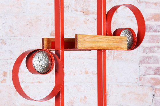 Original Mid-Century Decorative Wall, Brass, Paint, Lacquer, Czech, 1950s – Wall decoration, Metal, Wood (photo 6 of 11)