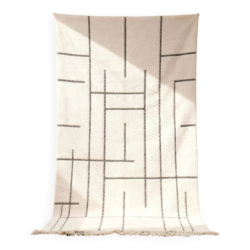 Handgefertigter weißer marokkanischer geometrischer Teppich – 2x3m Premium-Wolle