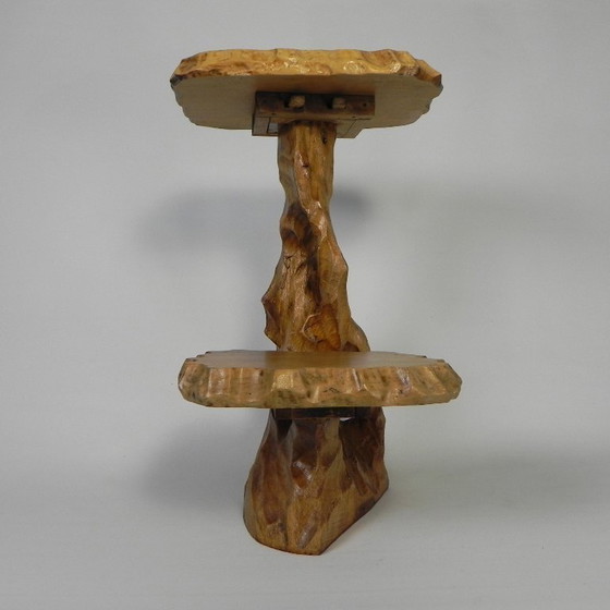Image 1 of Plantentafel met 2 plateaus, vintage houtsnijwerk, VS jaren 50