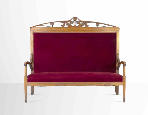 Kunstenaar XX eeuw, Midcentury Sofa rood fluweel 2000