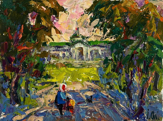 Image 1 of Original Oil Painting Summer Church Landscape Peace of the park
